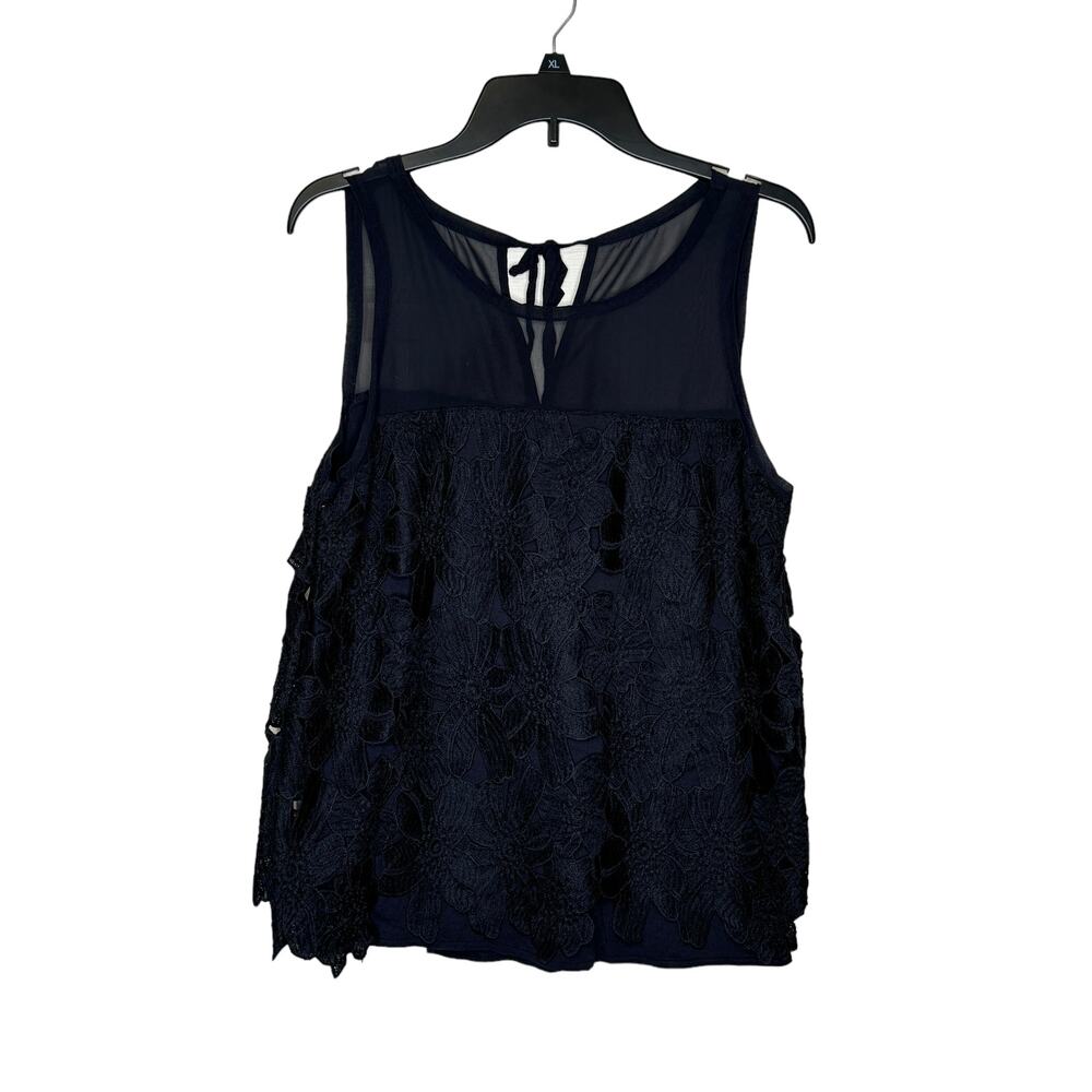 Ann Taylor Women's Top Embroidered Floral Sleeveless Tie Back Crew-Neck Medium